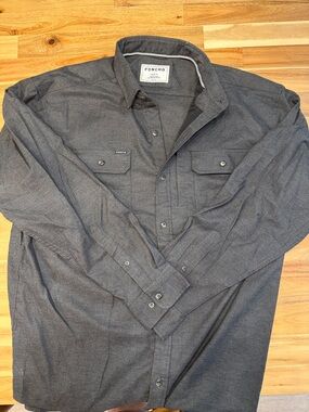 Poncho Men's Casual Long-Sleeve Button-Down Shirt - Dark Gray
